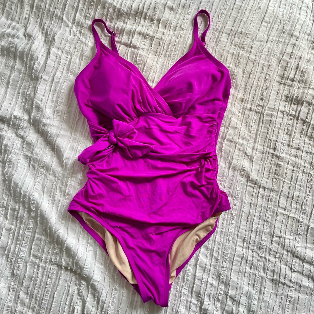 Merona Cross top One Piece Swimsuit, Fuschia, Size M